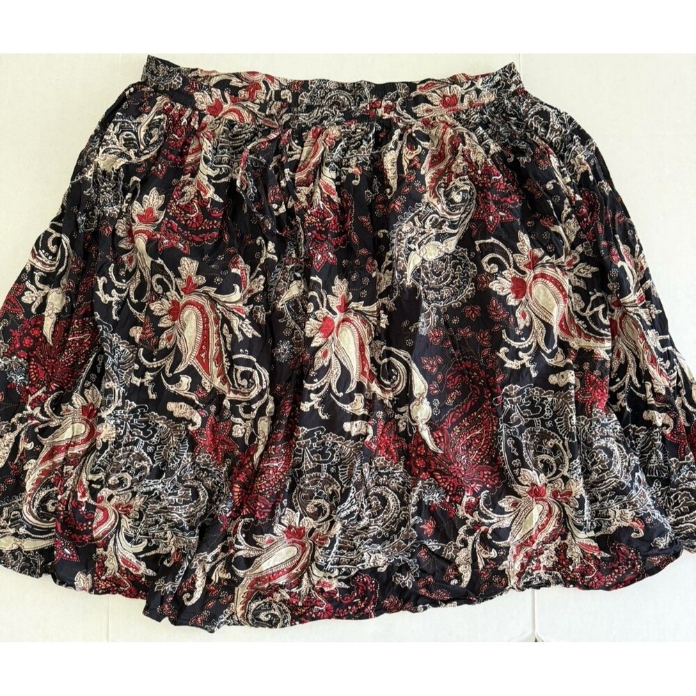 Vermont Country Store 3XL Women’s Crinkle Cotton Paisley Print Skirt Boho Midi